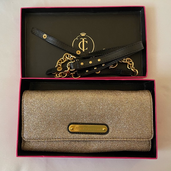Juicy Couture Gold Glitter Purse Wallet Clutch - Picture 1 of 6